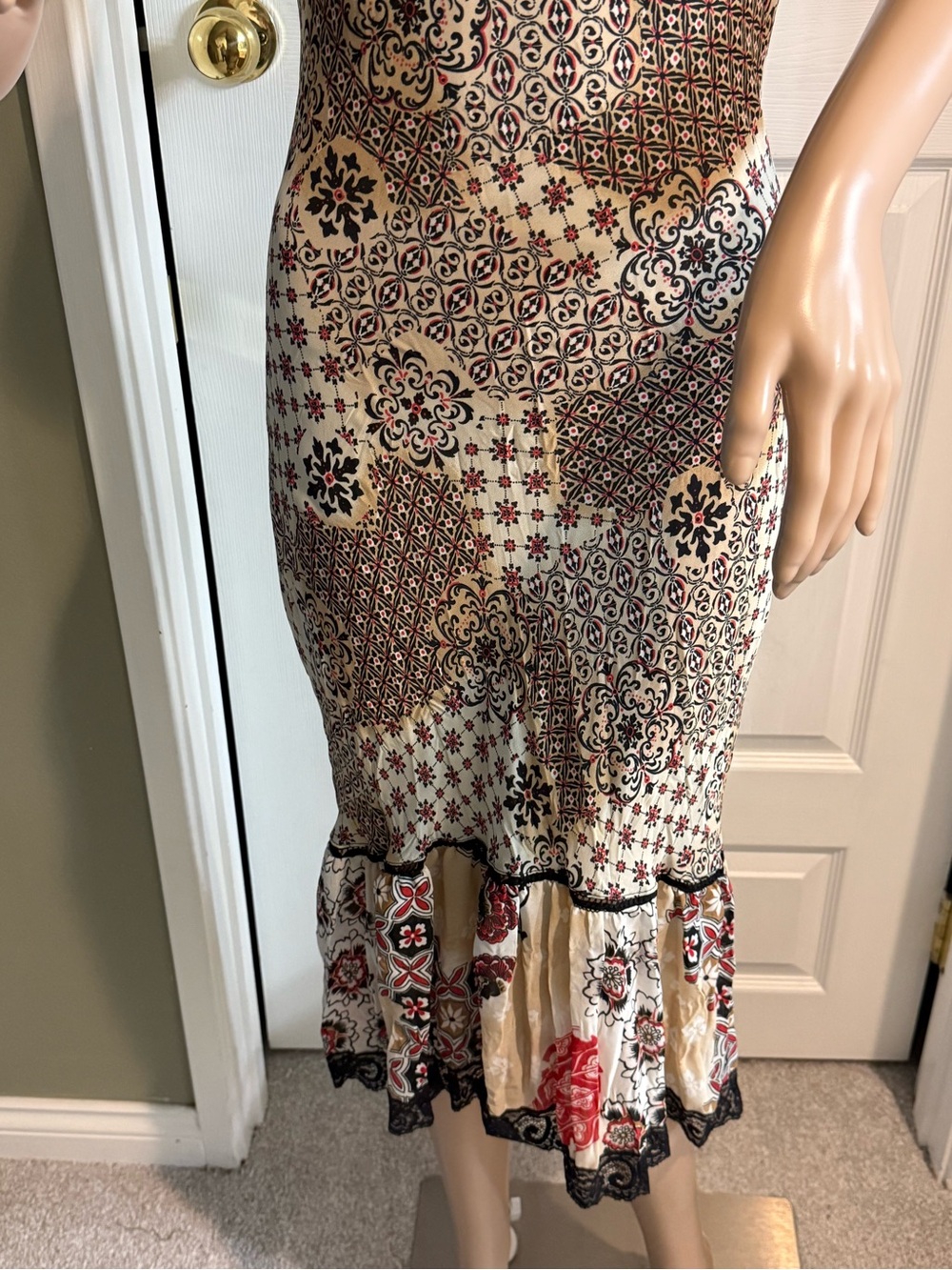 Vintage Y2K Bebe Midi Slip Dress Lace Trim Babydoll Sz 1 Ruffle Hem Made France - Picture 4 of 14